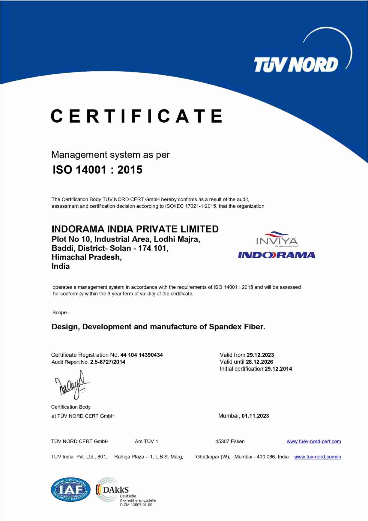 ISO 14001 Certificate